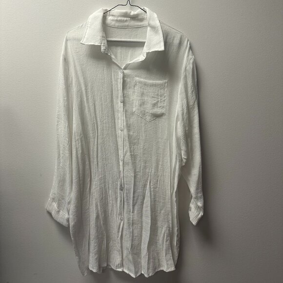 White Button Down Shirt Dress Coverup - Picture 1 of 2